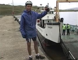 Luke Whiting prepares to catch jumping crabs at Sconser Pier, Isle of Skye